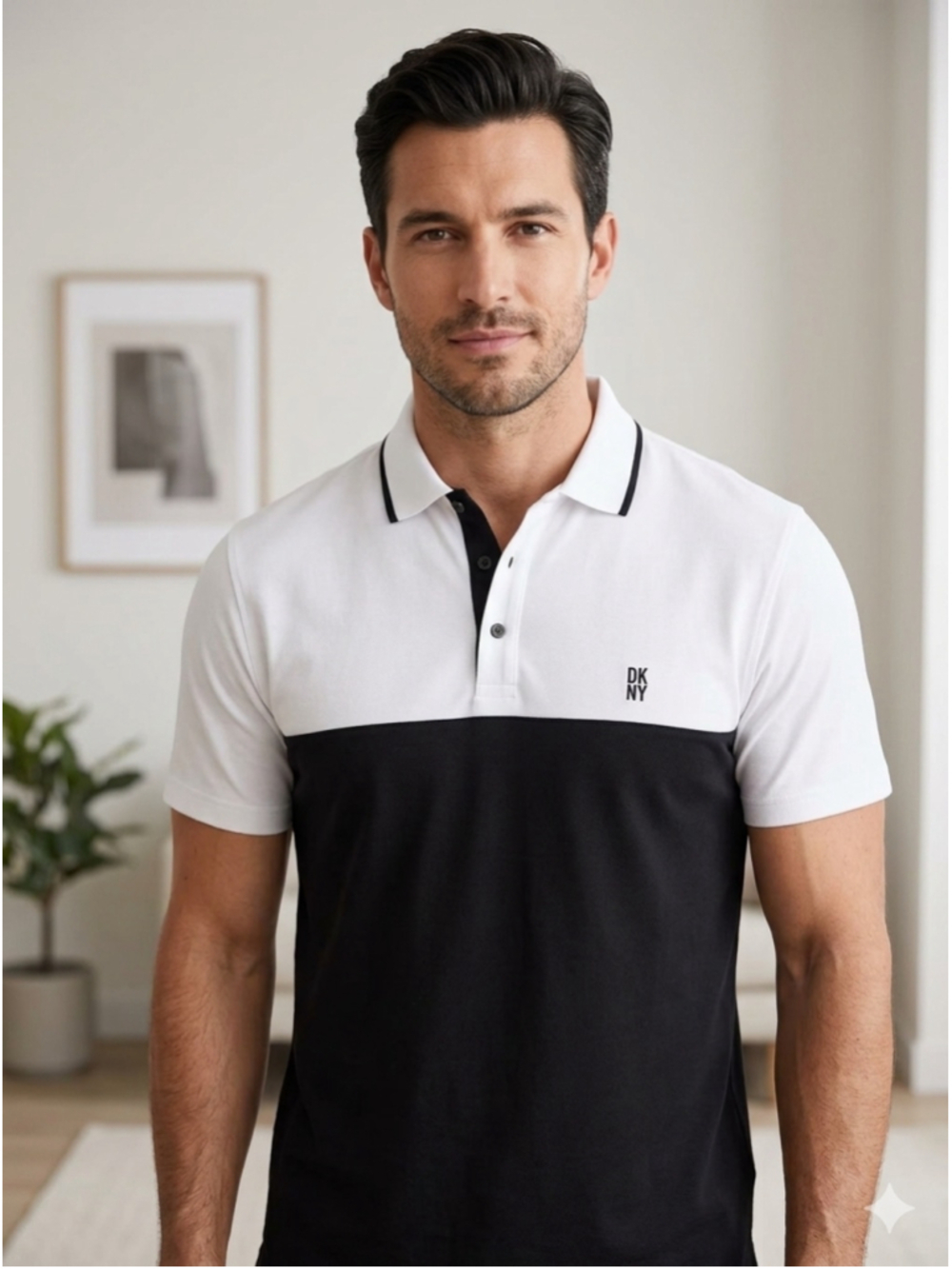 Men’s large Dkny Black and White Two-Tone Polo Shirt chic work, casual golf 1376